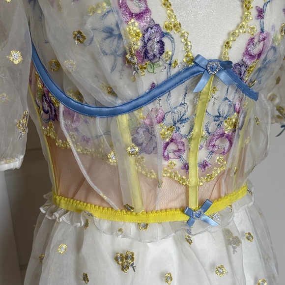 For Love And Lemons 🍋 Lavender Meadows dress Sheer Chemise in Yellow and Blue - Picture 4 of 9